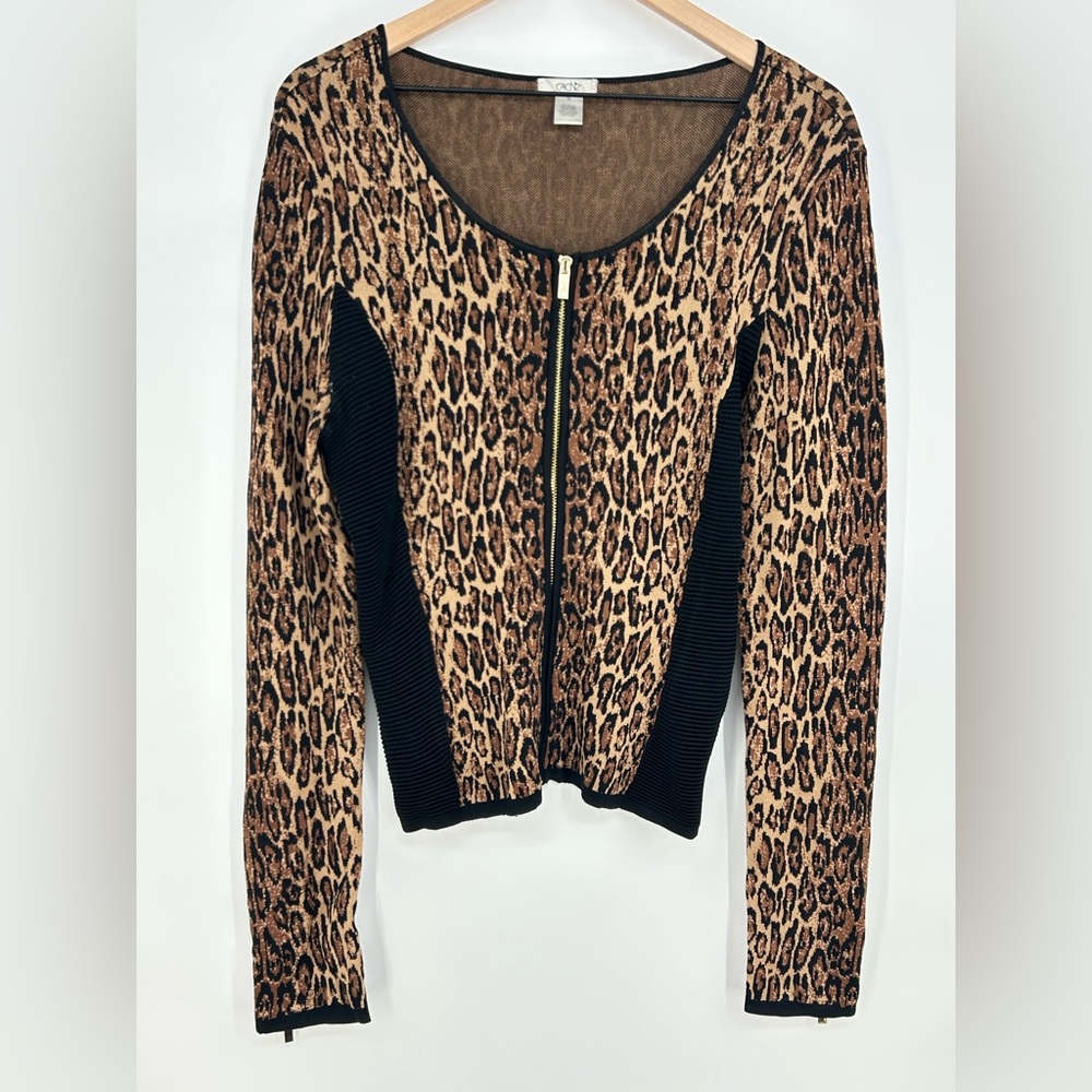 Cache Leopard Print Sweater - Black and Brown